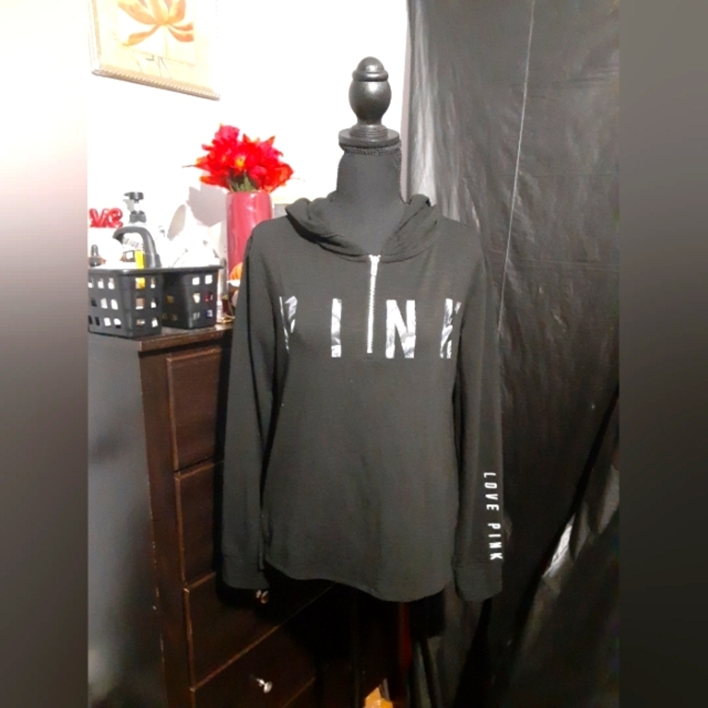 Victoria's Secret Pink Women's Hoodie PullOver Quarter Zip Black Size S/P